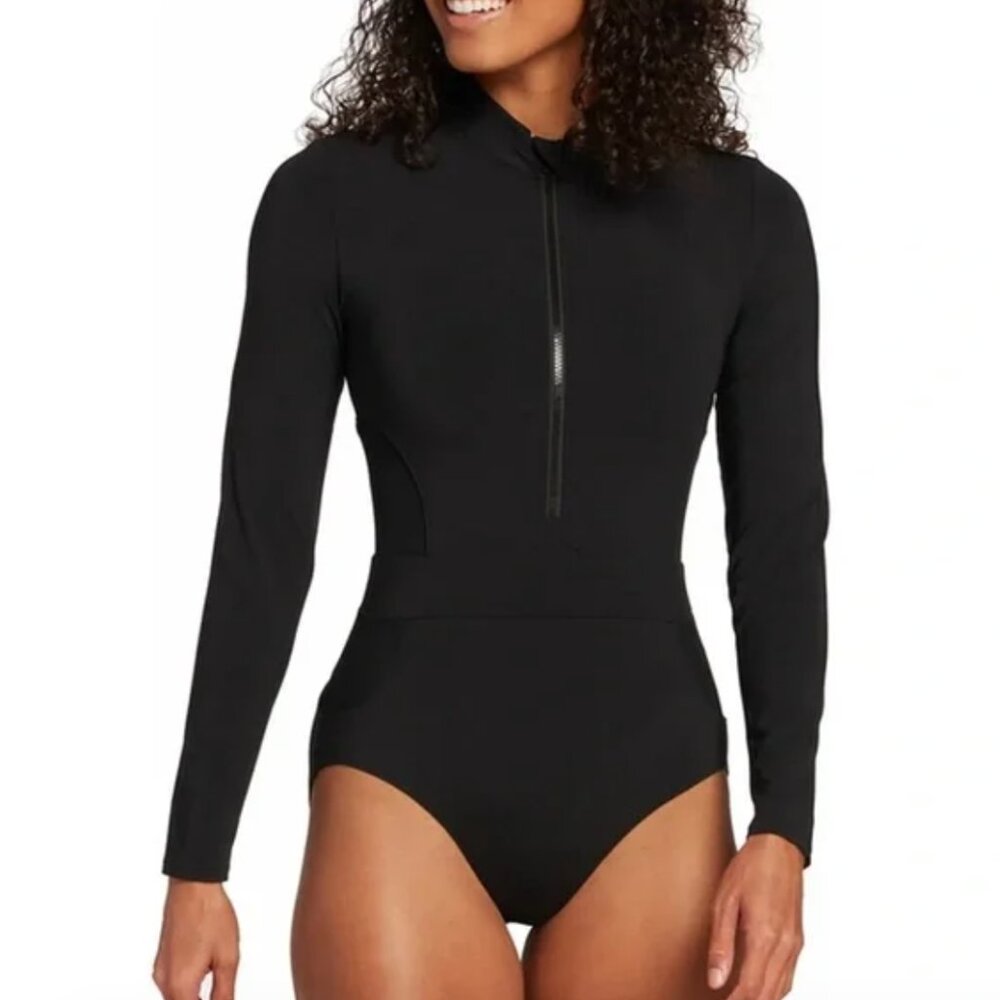 NWT New Calia Women's Black One Piece Rashguard Paddle Suit Long Sleeve Size 8